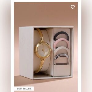 Altar'd State Gold Watch with Pink, Black, and Gray Bands